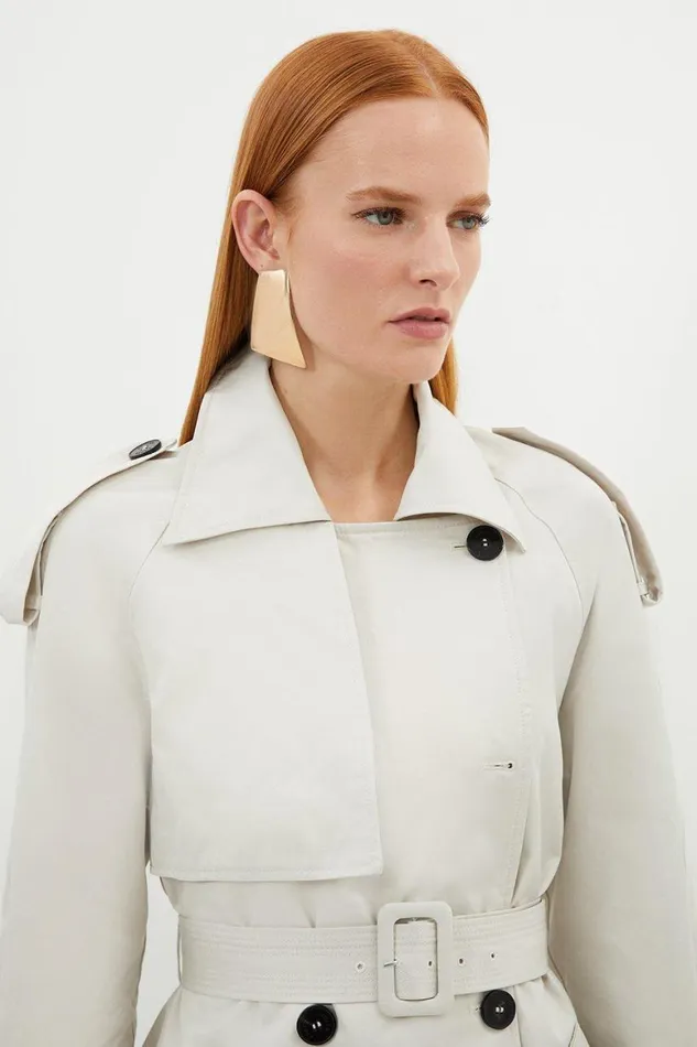 Coats and Jackets Women Karen Millen Belted Short Trench Coat Stone