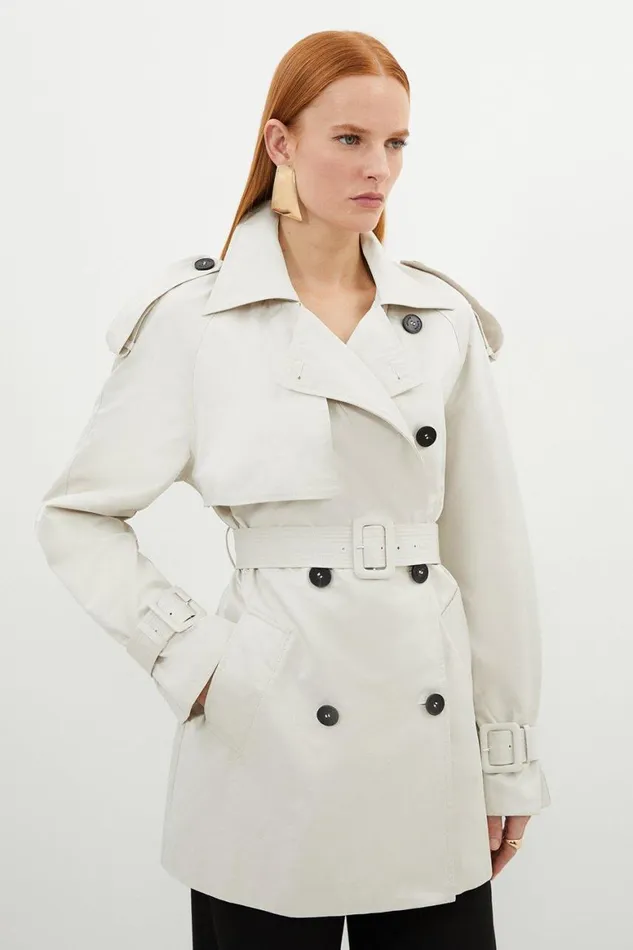 Coats and Jackets Women Karen Millen Belted Short Trench Coat Stone