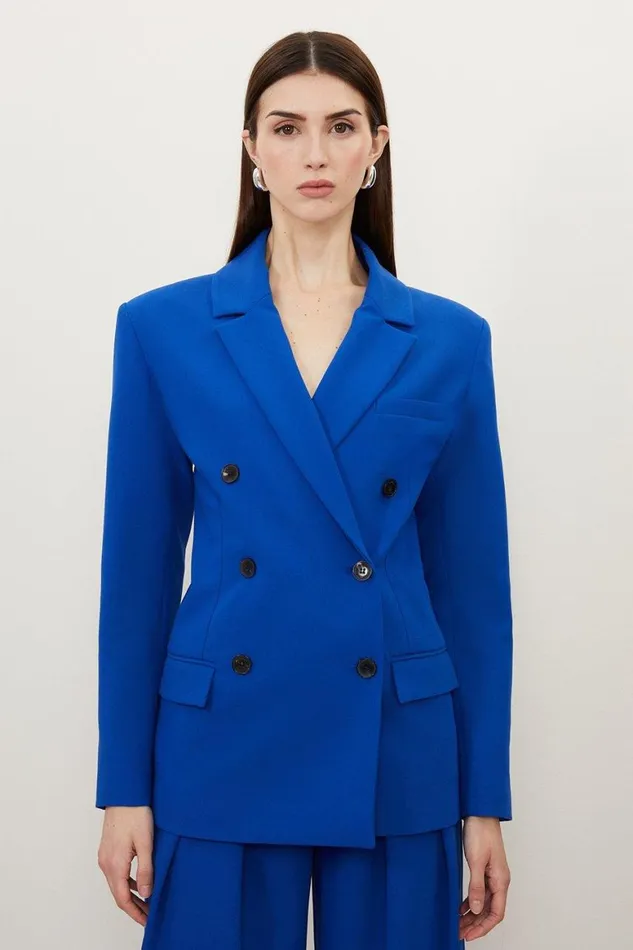 Coats and Jackets Women Karen Millen Clean Tailored Double Breasted Blazer Cobalt