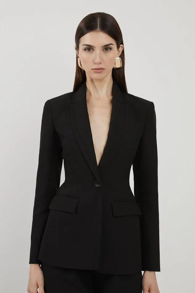 Coats and Jackets Women Karen Millen Clean Tailored Grosgrain Tipped Single Breasted Blazer Black Coats and Jackets Women Karen Millen Clean Tailored Grosgrain Tipped Single Breasted Blazer Black