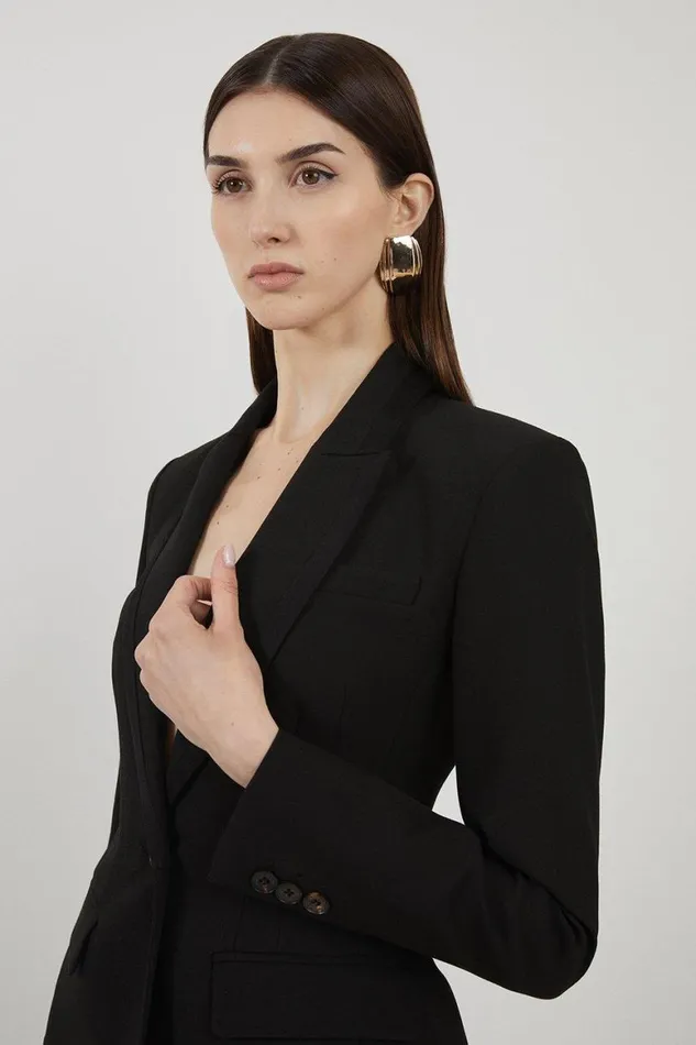 Coats and Jackets Women Karen Millen Clean Tailored Grosgrain Tipped Single Breasted Blazer Black