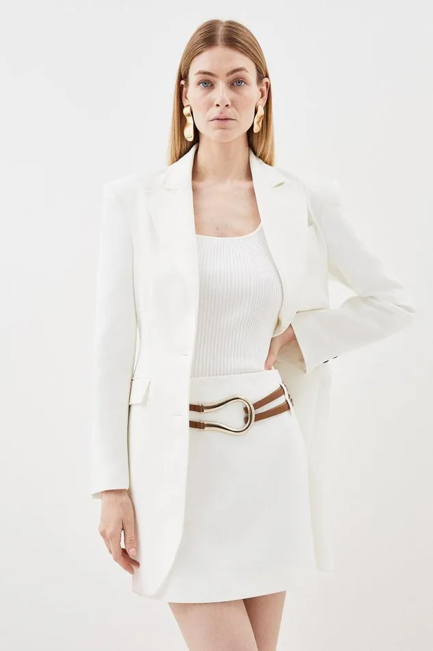 Coats and Jackets Women Karen Millen Clean Tailored Long Line Blazer Ivory