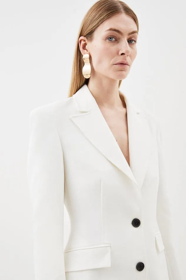 Coats and Jackets Women Karen Millen Clean Tailored Long Line Blazer Ivory