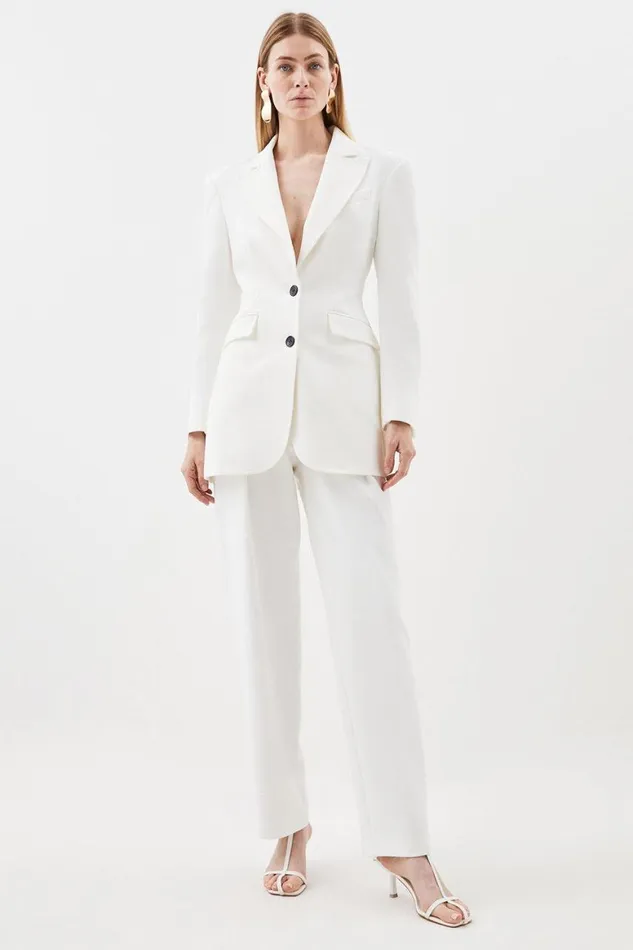 Coats and Jackets Women Karen Millen Clean Tailored Long Line Blazer Ivory