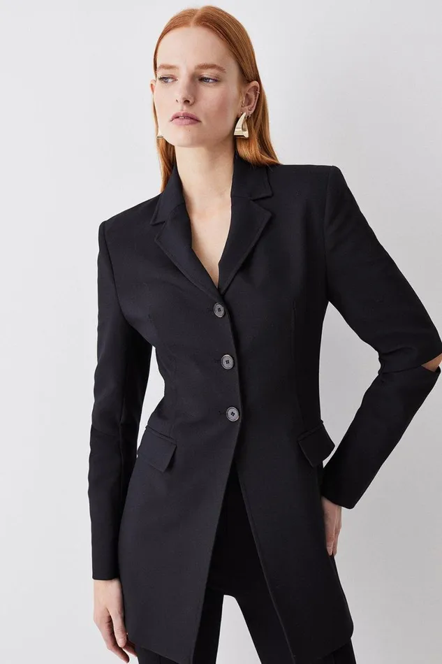 Coats and Jackets Women Karen Millen Clean Tailored Split Elbow Detail Blazer Black
