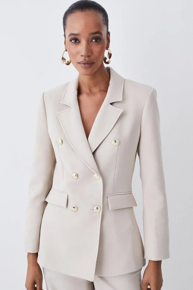 Coats and Jackets Women Karen Millen Compact Essential Tailored Double Breasted Blazer Beige Coats and Jackets Women Karen Millen Compact Essential Tailored Double Breasted Blazer Beige