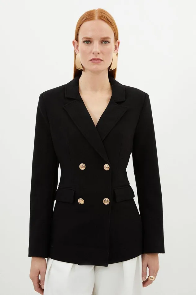 Coats and Jackets Women Karen Millen Compact Essential Tailored Double Breasted Blazer Black