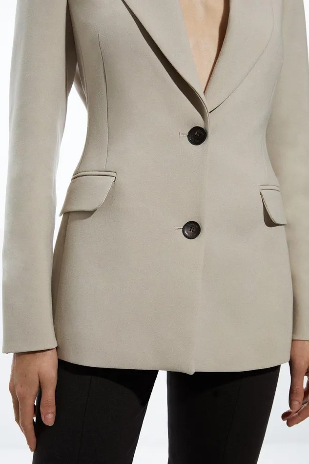 Coats and Jackets Women Karen Millen Compact Stretch Cut Out Back Tailored Blazer Stone
