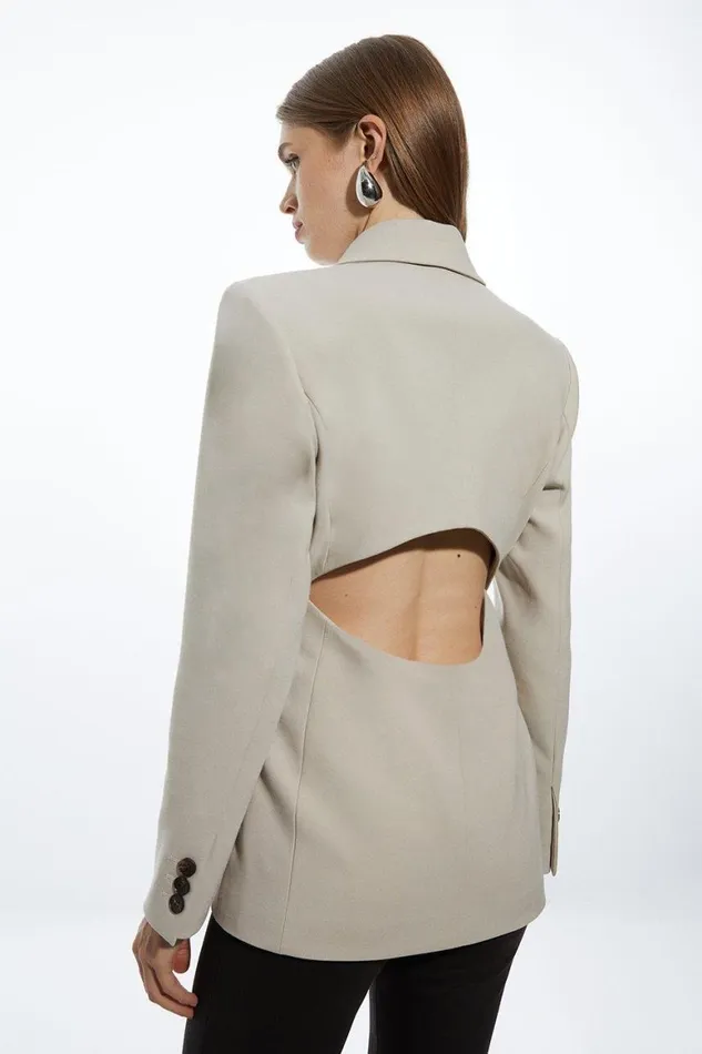 Coats and Jackets Women Karen Millen Compact Stretch Cut Out Back Tailored Blazer Stone