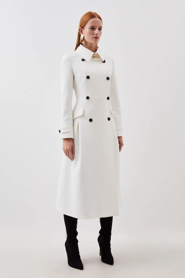 Coats and Jackets Women Karen Millen Compact Stretch Double Breasted Pleat Detail Full Skirt Coat Ivory Coats and Jackets Women Karen Millen Compact Stretch Double Breasted Pleat Detail Full Skirt Coat Ivory