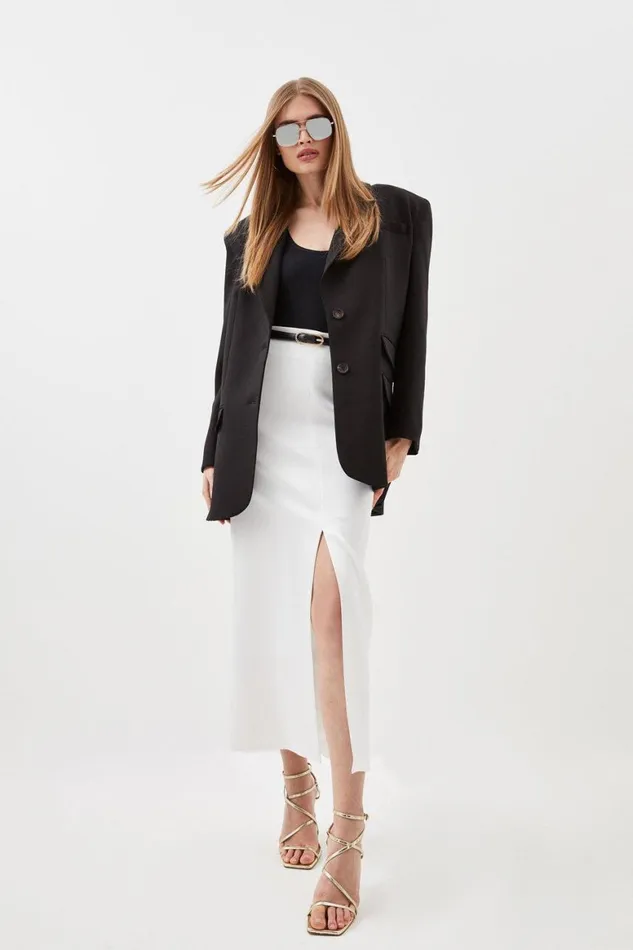 Coats and Jackets Women Karen Millen Compact Stretch Strong Shoulder Tailored Longline Blazer Black Coats and Jackets Women Karen Millen Compact Stretch Strong Shoulder Tailored Longline Blazer Black
