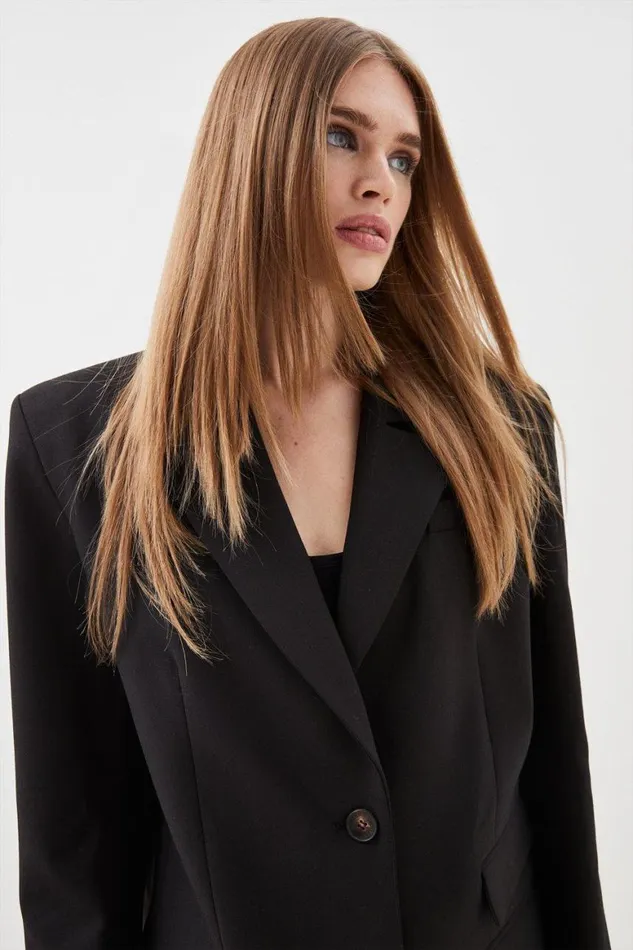 Coats and Jackets Women Karen Millen Compact Stretch Strong Shoulder Tailored Longline Blazer Black