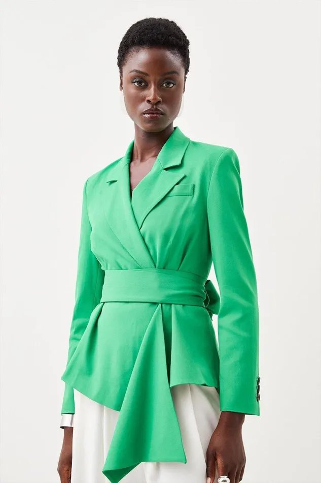 Coats and Jackets Women Karen Millen Drape Detail Belted Soft Blazer Bright Green Coats and Jackets Women Karen Millen Drape Detail Belted Soft Blazer Bright Green