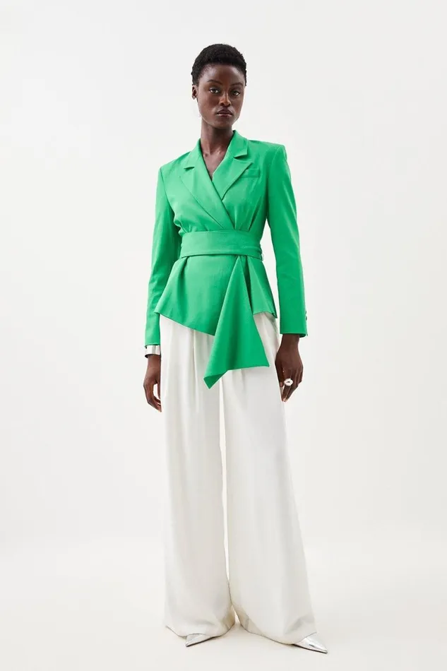 Coats and Jackets Women Karen Millen Drape Detail Belted Soft Blazer Bright Green