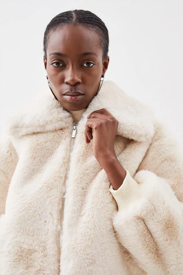 Coats and Jackets Women Karen Millen Faux Fur Collared Bomber Jacket Cream