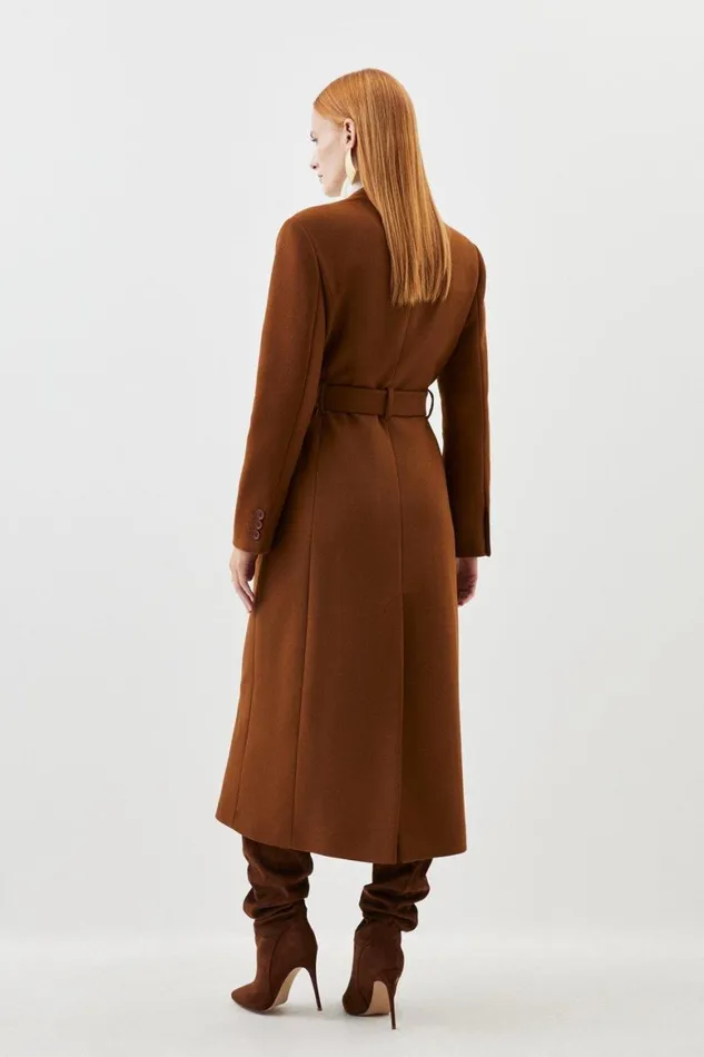 Coats and Jackets Women Karen Millen Italian Manteco Wool Belted Collared Coat Toffee