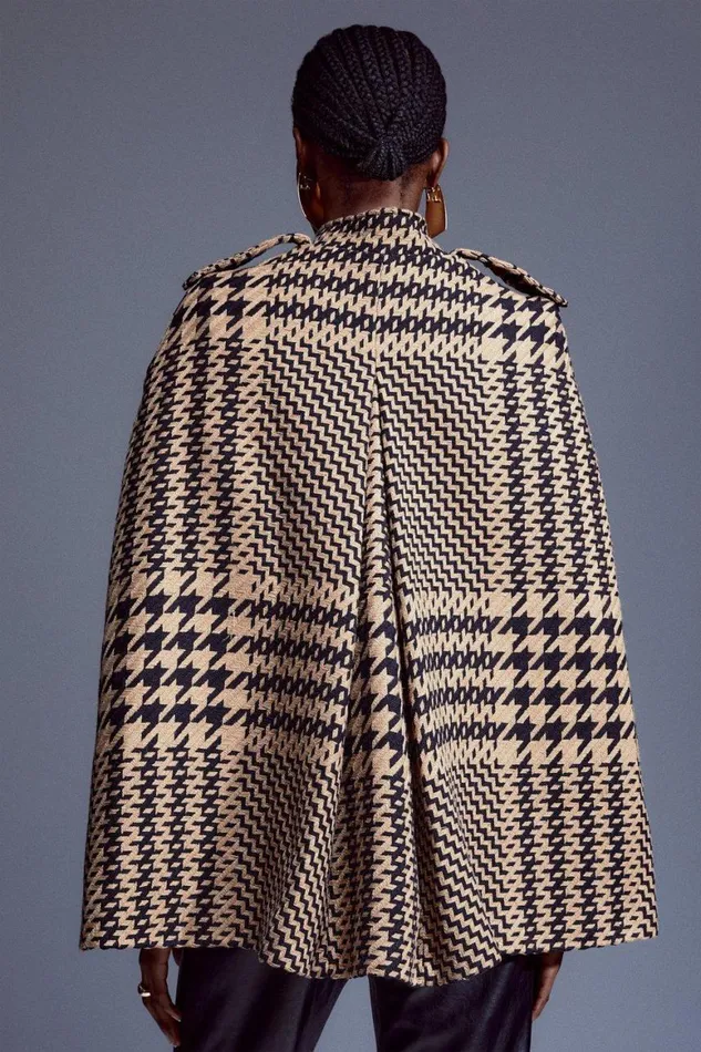 Coats and Jackets Women Karen Millen Italian Manteco Wool Blend Check Buckle Detail Cape Coat Multi