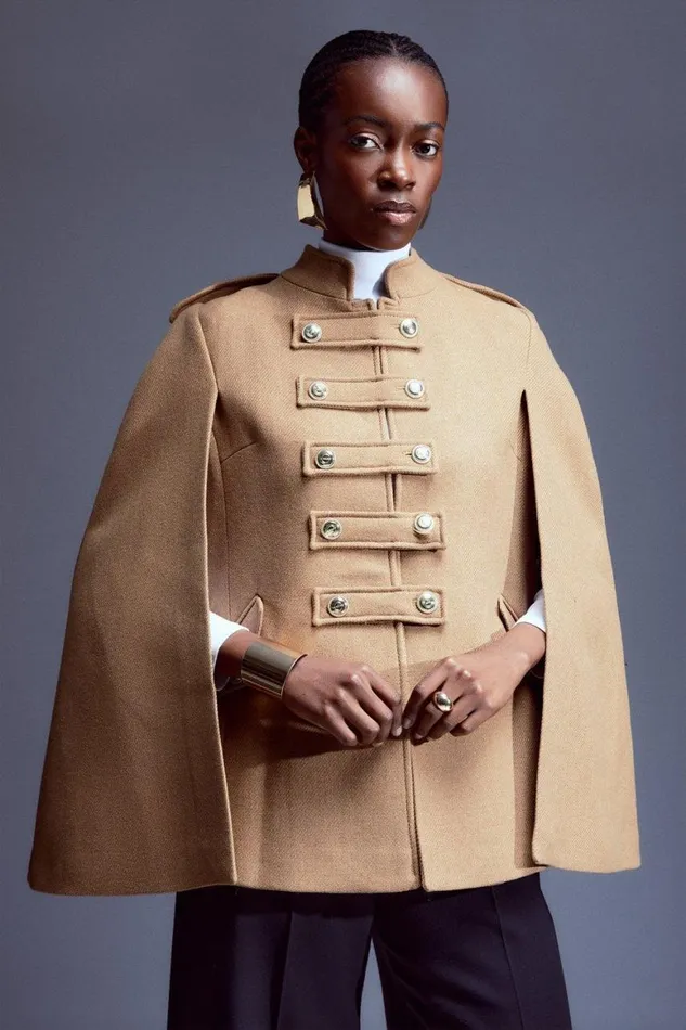 Coats and Jackets Women Karen Millen Italian Manteco Wool Cape Coat Camel