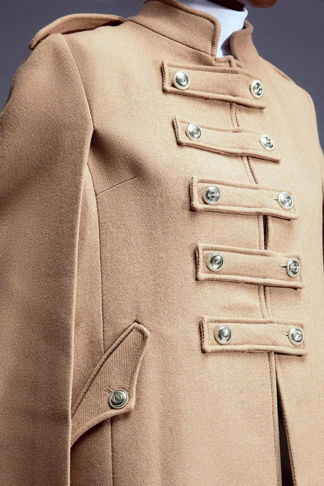 Coats and Jackets Women Karen Millen Italian Manteco Wool Cape Coat Camel