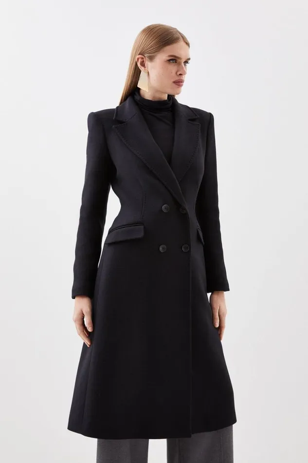 Coats and Jackets Women Karen Millen Italian Manteco Wool Fitted Coat Black