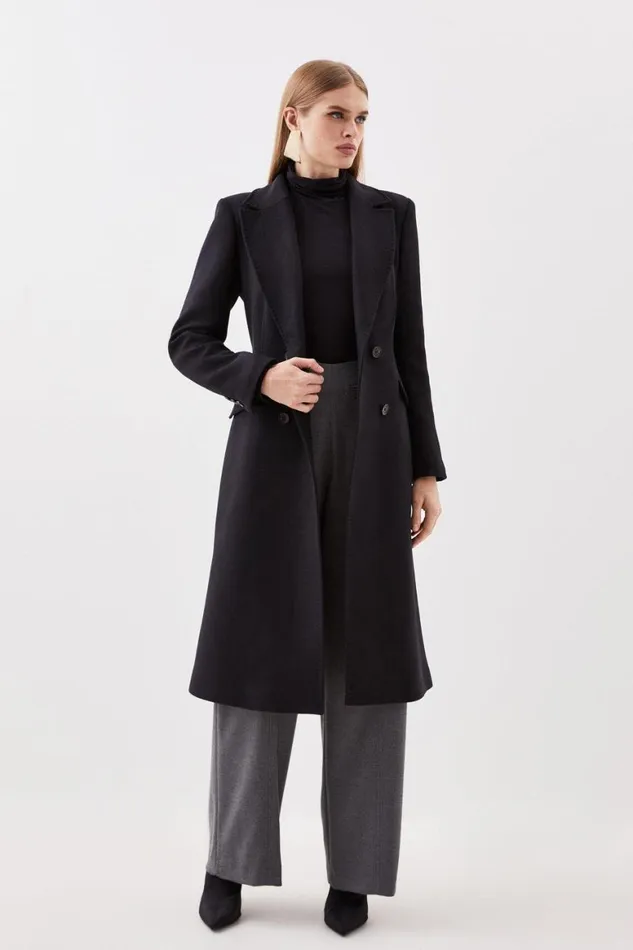 Coats and Jackets Women Karen Millen Italian Manteco Wool Fitted Coat Black