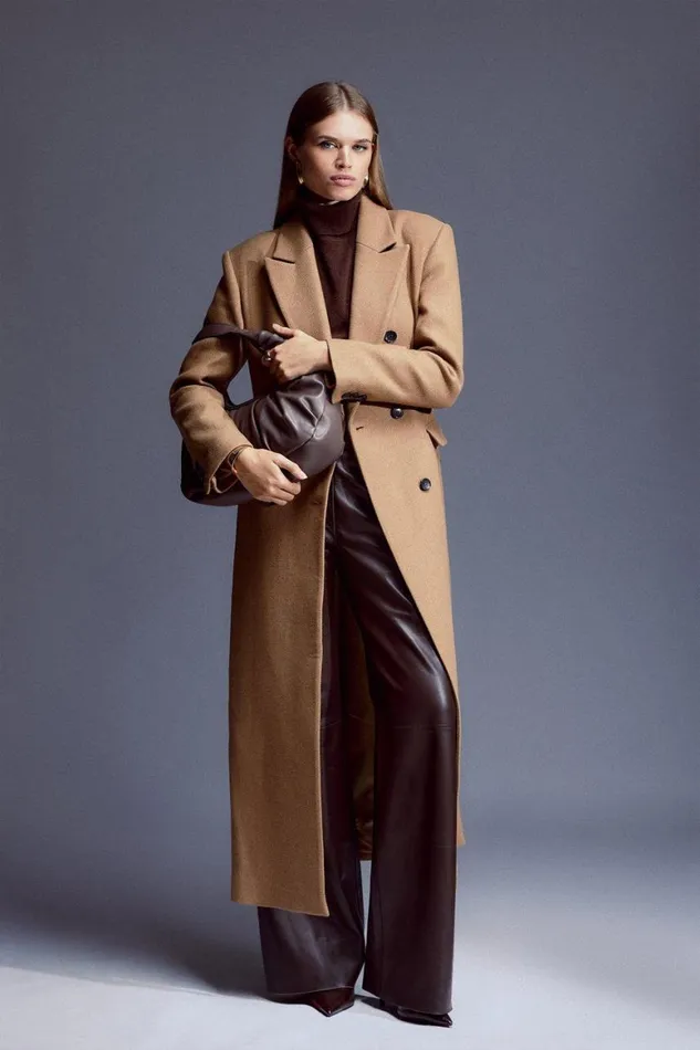 Coats and Jackets Women Karen Millen Italian Manteco Wool Maxi Double Breasted Tailored Coat Camel Coats and Jackets Women Karen Millen Italian Manteco Wool Maxi Double Breasted Tailored Coat Camel