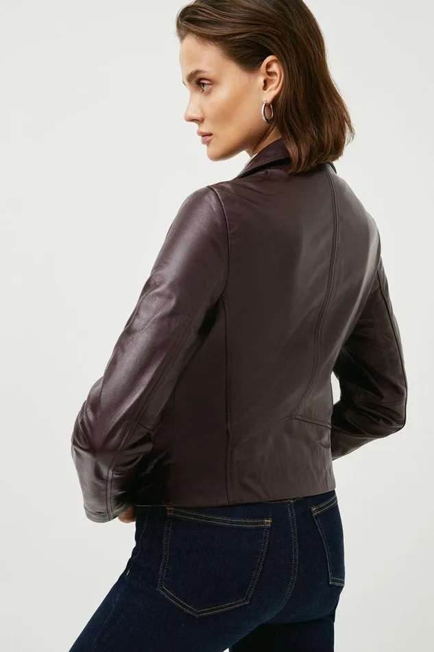 Coats and Jackets Women Karen Millen Leather Signature Biker Jacket Fig