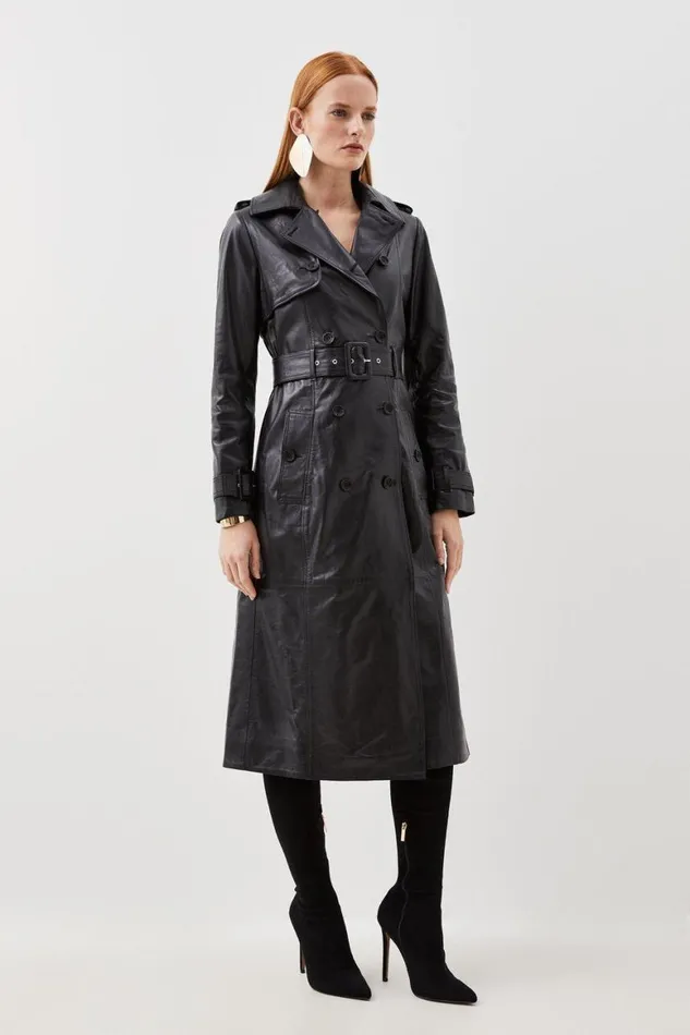Coats and Jackets Women Karen Millen Leather Trench Belted Mac Midi Coat Black Coats and Jackets Women Karen Millen Leather Trench Belted Mac Midi Coat Black