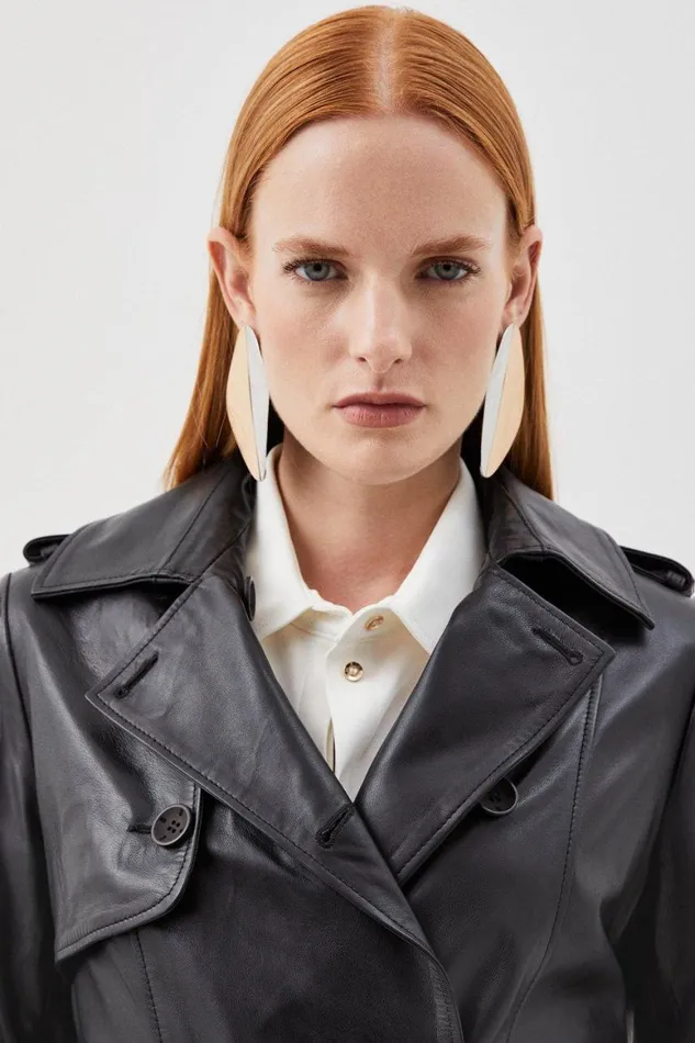 Coats and Jackets Women Karen Millen Leather Trench Belted Mac Midi Coat Black