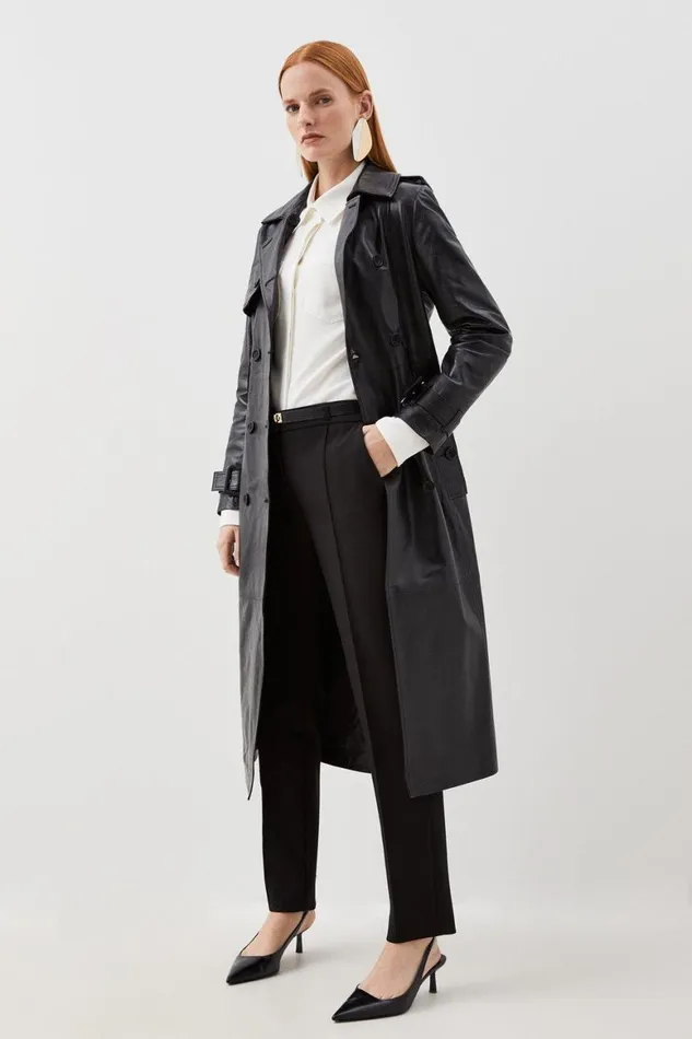 Coats and Jackets Women Karen Millen Leather Trench Belted Mac Midi Coat Black