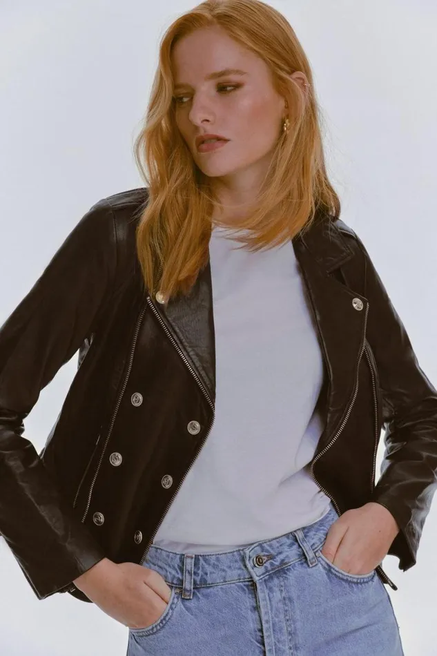 Coats and Jackets Women Karen Millen Military Leather Biker Black