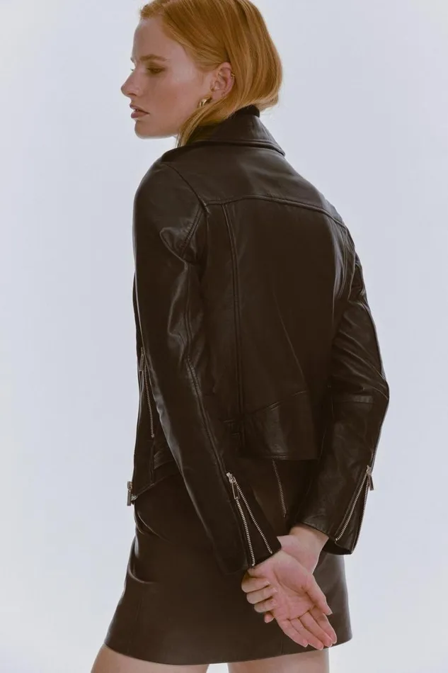 Coats and Jackets Women Karen Millen Military Leather Biker Black