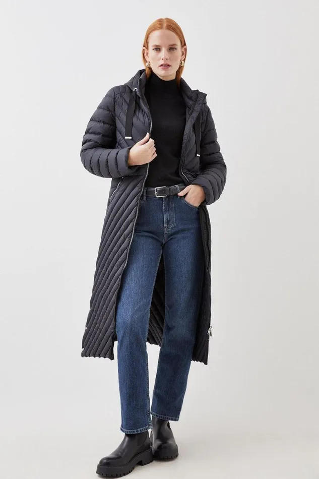 Coats and Jackets Women Karen Millen Real Down Packable Knee Length Coat Black Coats and Jackets Women Karen Millen Real Down Packable Knee Length Coat Black