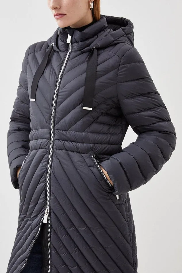 Coats and Jackets Women Karen Millen Real Down Packable Knee Length Coat Black