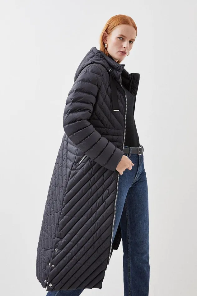 Coats and Jackets Women Karen Millen Real Down Packable Knee Length Coat Black