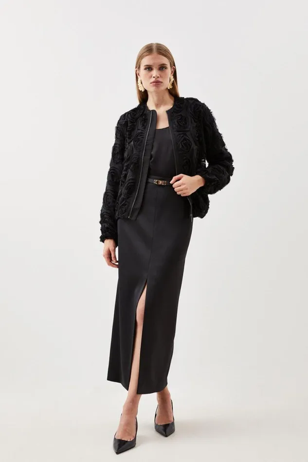 Coats and Jackets Women Karen Millen Rosette Woven Bomber Jacket Black