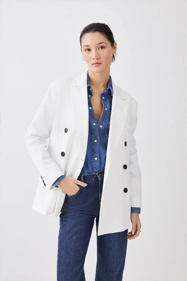 Coats and Jackets Women Karen Millen Sharp Shoulder Double Breasted Blazer Ivory