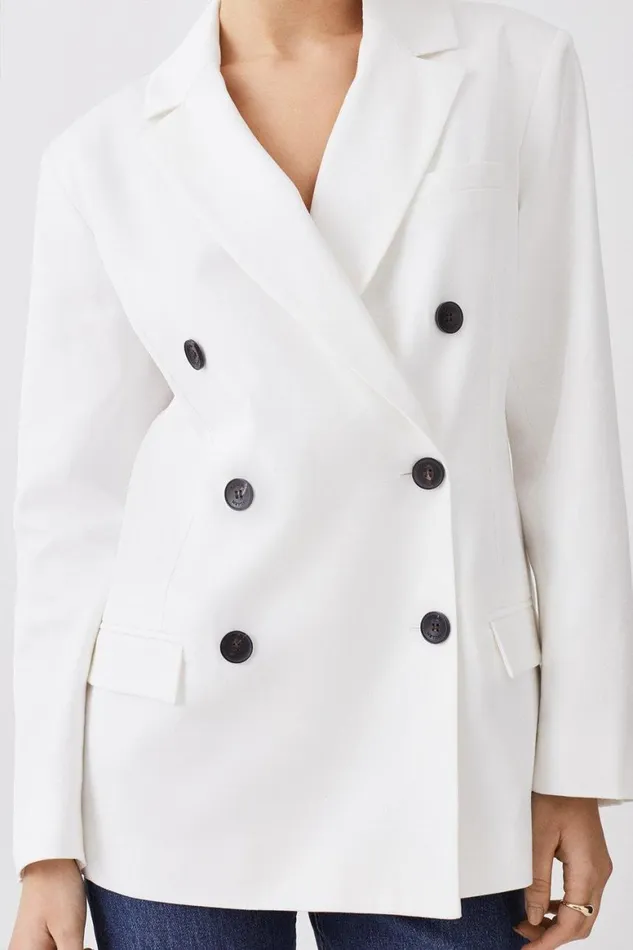 Coats and Jackets Women Karen Millen Sharp Shoulder Double Breasted Blazer Ivory