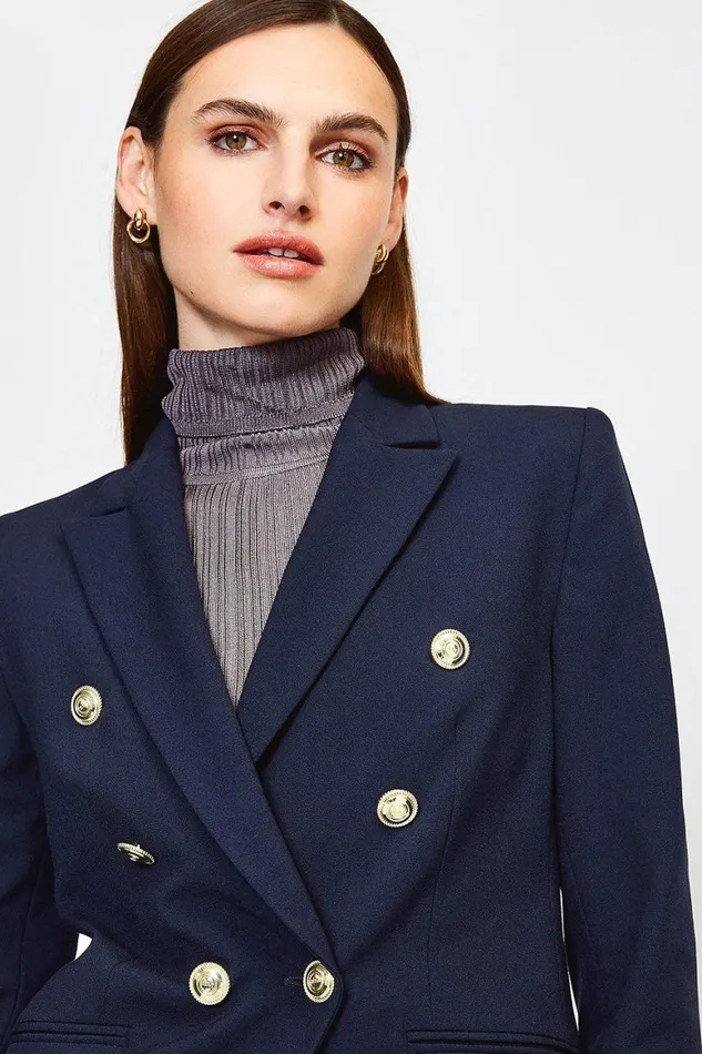 Coats and Jackets Women Karen Millen Tailored Button Military Blazer Navy