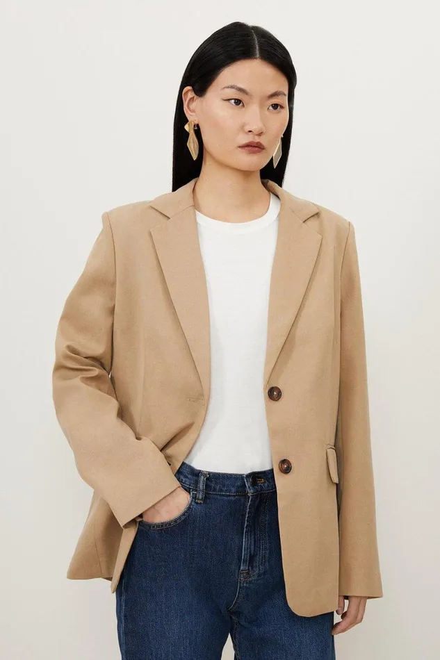 Coats and Jackets Women Karen Millen Tencel Wrap Back Detail Relaxed Tailored Blazer Tan