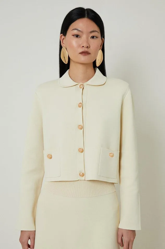 Coats and Jackets Women Karen Millen Viscose Blend Full Milano Knit Clean Jacket Stone Coats and Jackets Women Karen Millen Viscose Blend Full Milano Knit Clean Jacket Stone