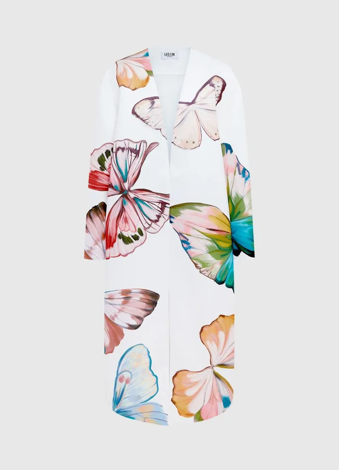 Coats and Jackets Women LEO LIN Zina Cocoon Coat 8211 Papillon Print In White Coats and Jackets Women LEO LIN Zina Cocoon Coat 8211 Papillon Print In White