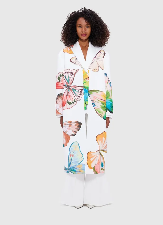 Coats and Jackets Women LEO LIN Zina Cocoon Coat 8211 Papillon Print In White