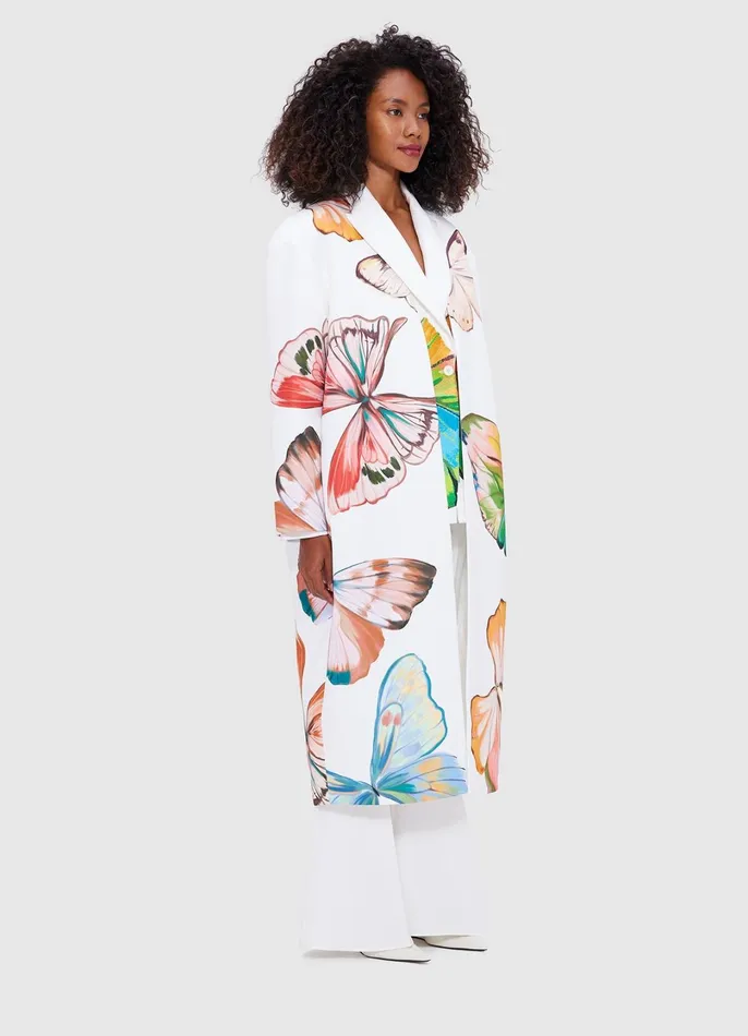 Coats and Jackets Women LEO LIN Zina Cocoon Coat 8211 Papillon Print In White