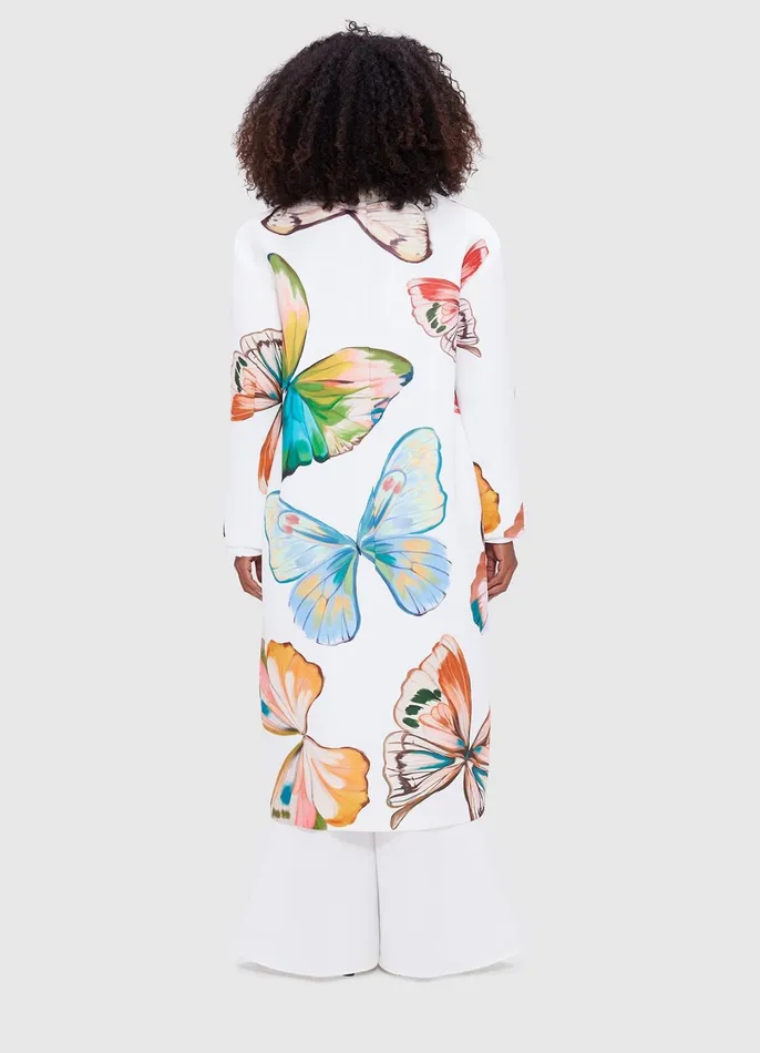 Coats and Jackets Women LEO LIN Zina Cocoon Coat 8211 Papillon Print In White