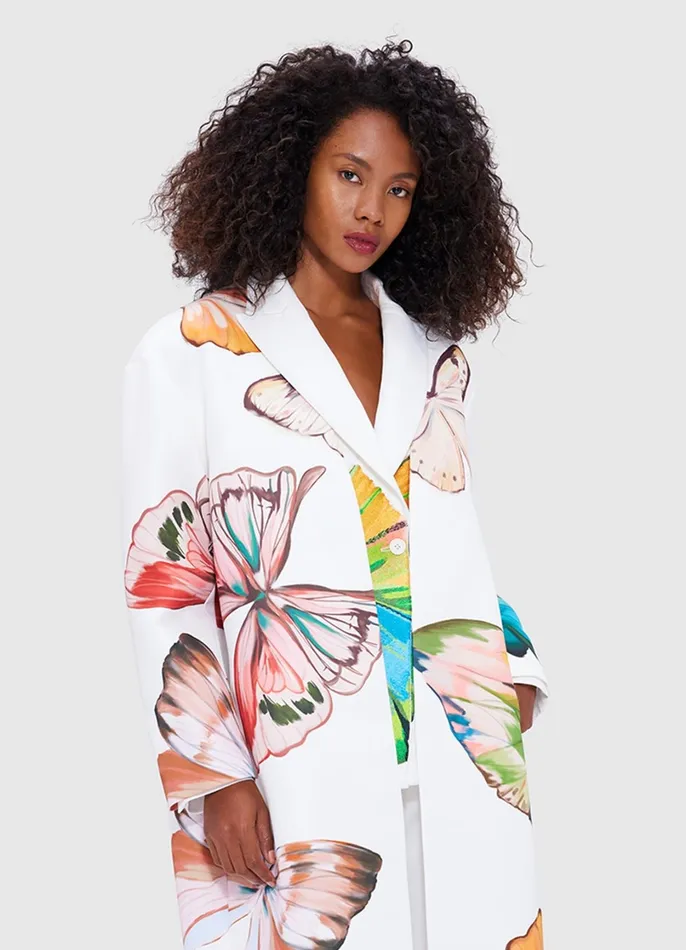 Coats and Jackets Women LEO LIN Zina Cocoon Coat 8211 Papillon Print In White