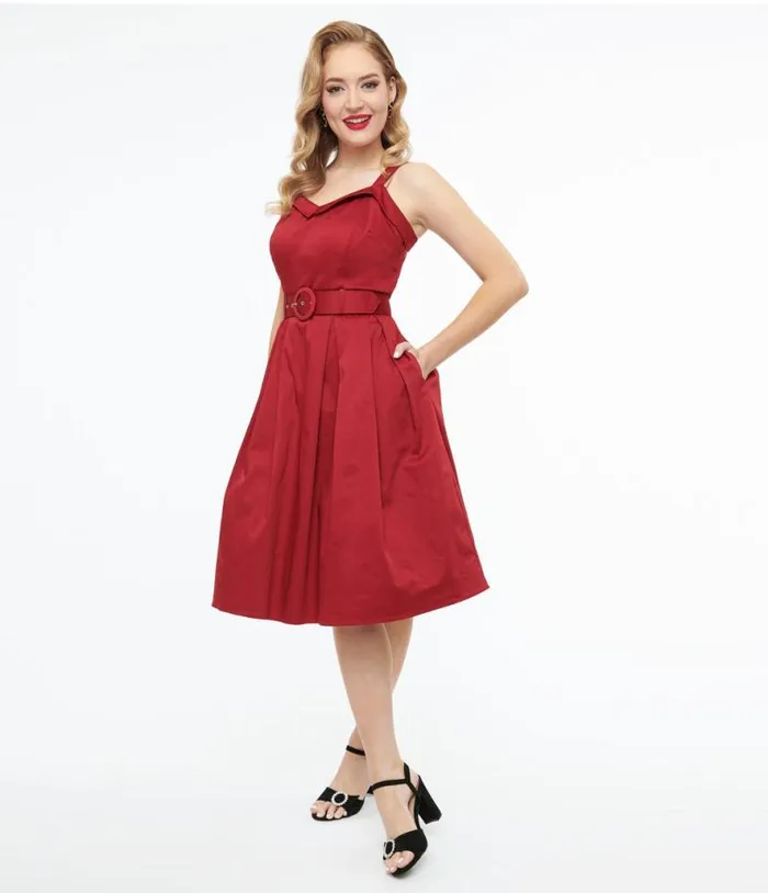 Collectif 1950s Red Dorothy Swing Dress Dresses Unique Vintage Swing