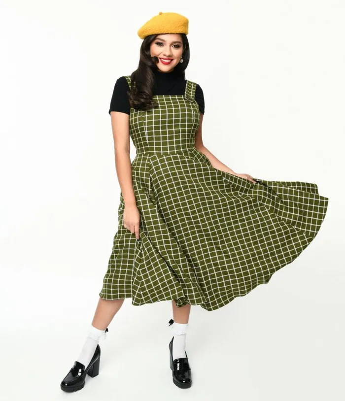 Collectif Green and White Checked Eloise Acres Swing Dress DressesPlus Unique Vintage Pocket Dresses Collectif Green and White Checked Eloise Acres Swing Dress DressesPlus Unique Vintage Pocket Dresses