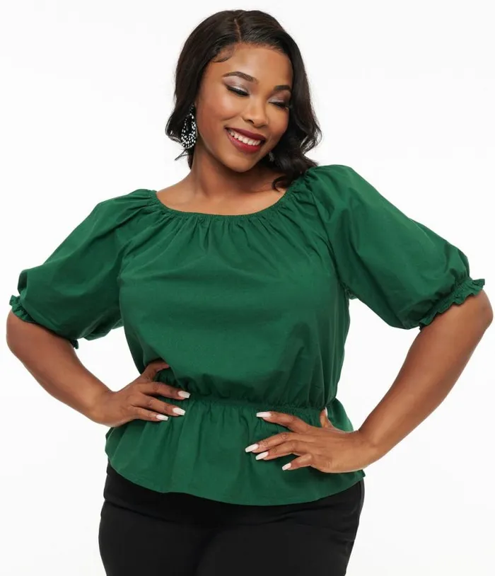 Collectif Plus Size 1940s Green Ellie Top Clothing Unique Vintage Blouses