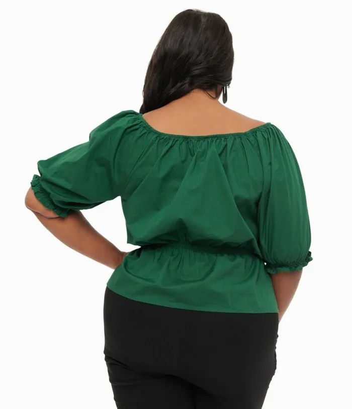 Collectif Plus Size 1940s Green Ellie Top Clothing Unique Vintage Blouses